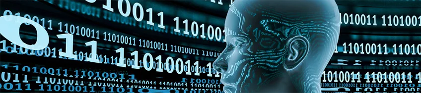 Digitaler Kopf aus Binärcode als Symbol für künstliche Intelligenz